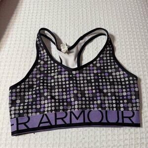 Small Under Armour sports bra. Black with purple polka dots